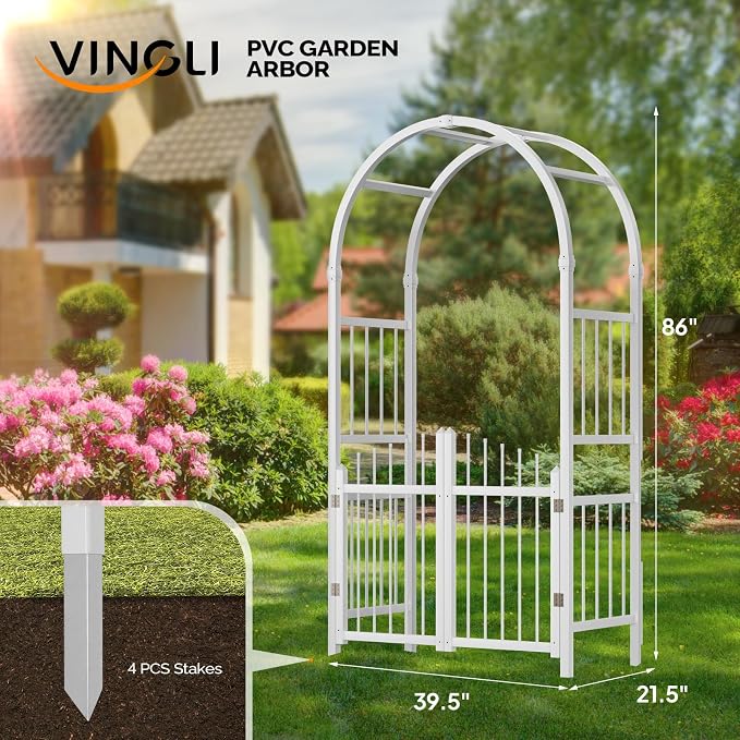 VINGLI Garden Arbor with Gate, PVC Wedding Arch - Image 2