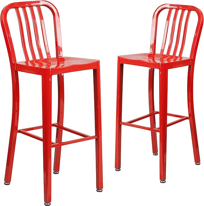 Flash Furniture Gael Commercial Grade 2 Pack 30" High Red Metal Indoor-Outdoor by FlashFurniture