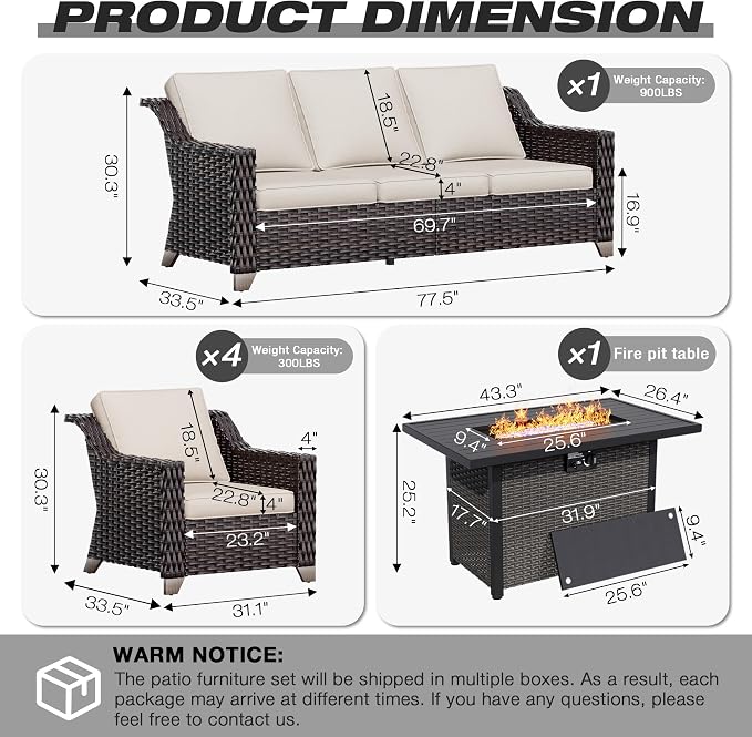 Joyside Wicker Patio Furniture Sets, 6 Pieces Upgraded Large Size Outdoor - Image 2