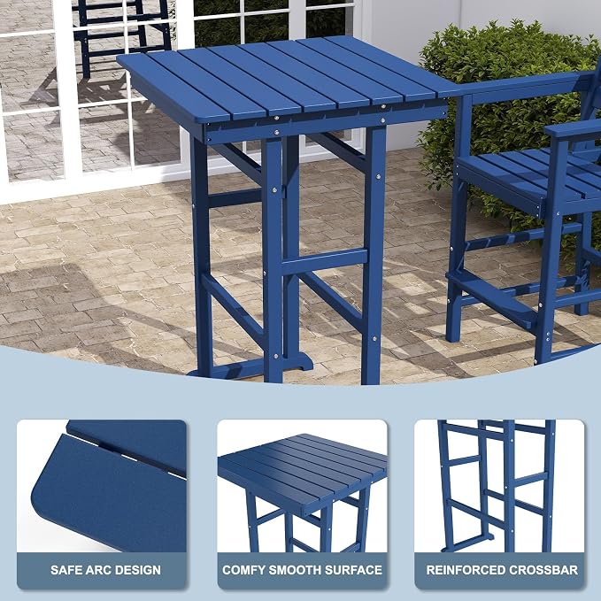3-Piece Adirondack Bar Table and Chair Set, HDPE All-Weather Bar Height Chairs - Image 8