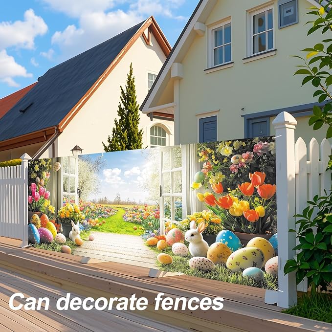ANNA QUEEN Easter Garage Door Banner 6x13FT, Spring Garden Window Scene - Image 5