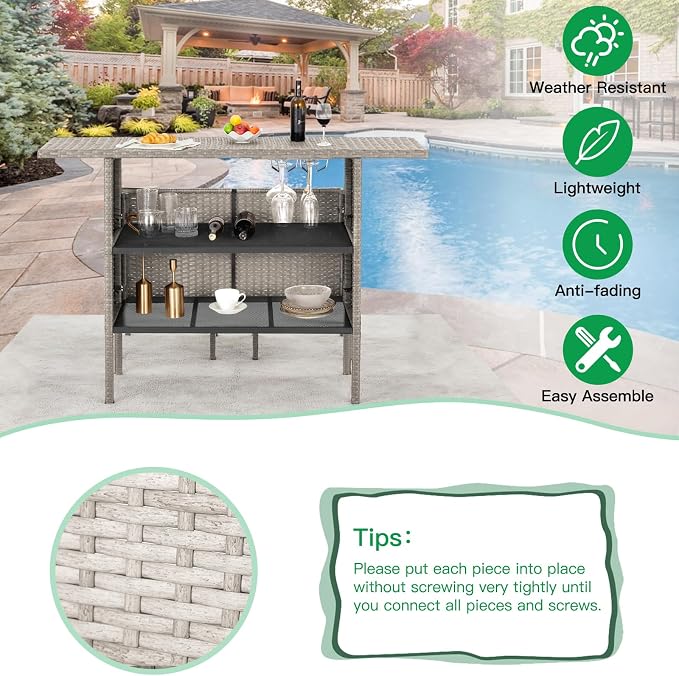 ECOTOUGE Wicker Bar Table, Outdoor Patio Console Table Serving Table, Mini - Image 4