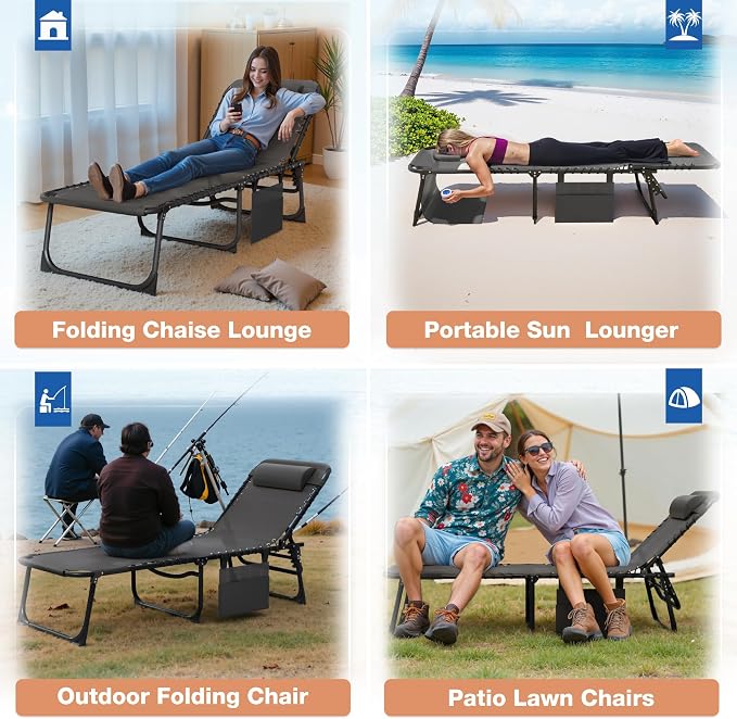 Devoko Beach Lounge Chair, Outdoor Sun Tanning Chair - Image 3