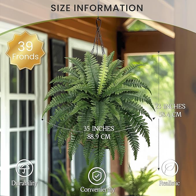 35" Ferns Artificial Bush Plants Large, 2 Artificial Boston Ferns - Image 2