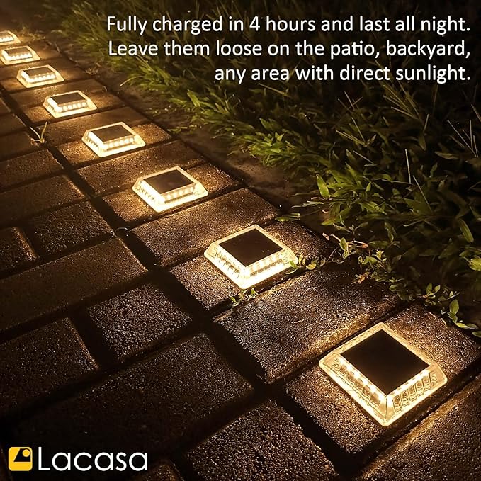 Lacasa Solar Deck Lights, 8 Pack 30LM LED Dock Lights Warm White 2700K - Image 5