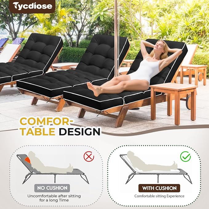 Outdoor Chaise Lounge Chair Cushion, Waterproof Non-Slip Patio Chaise Lounge - Image 4