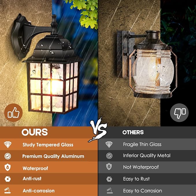 Brightever 2-Pack Dusk to Dawn Outdoor Wall Lantern, Exterior Light Fixtures - Image 4