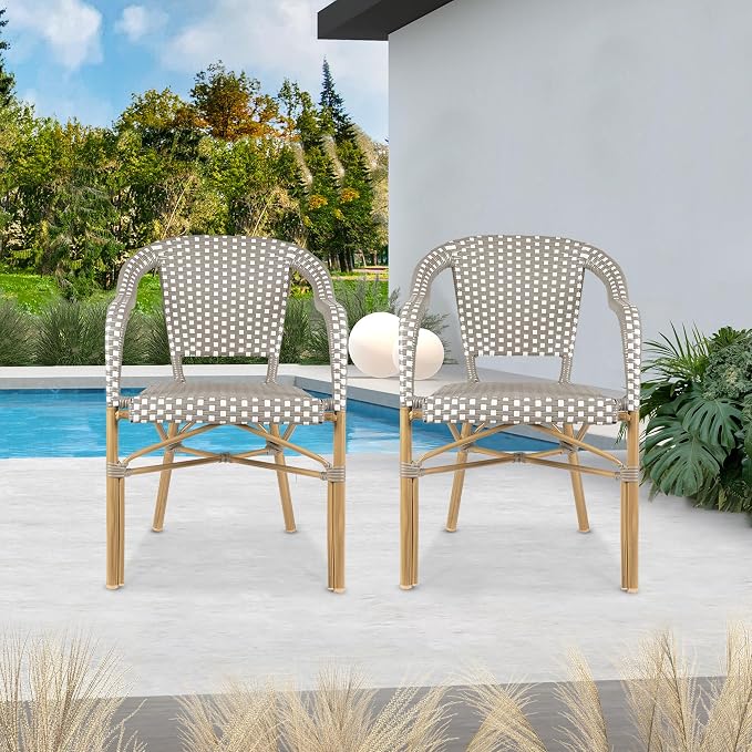 PURPLE LEAF Outdoor Dining Chair Set of 4 Aluminum Rattan Armchair - Image 2