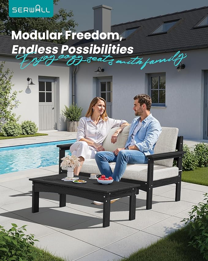 SERWALL 3 Pieces Patio Conversation Set, All-Weather HDPE Outdoor Sofas - Image 3