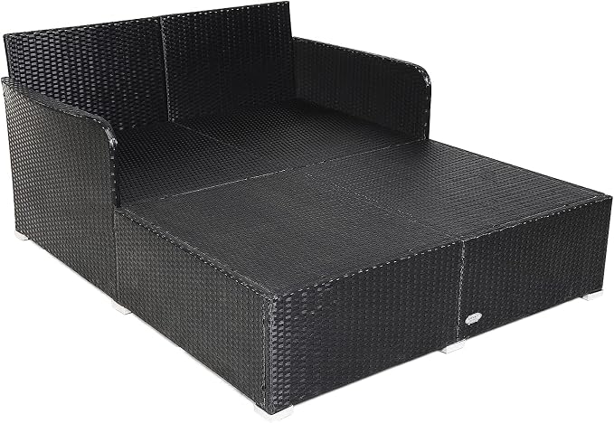 HAPPYGRILL Outdoor Rattan Daybed Patio Loveseat Sofa Set - Image 8