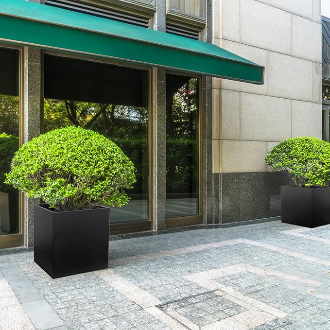 Galvanized Steel Planter Box Black Metal Planter 24Inch Large Square Indoor - Image 2
