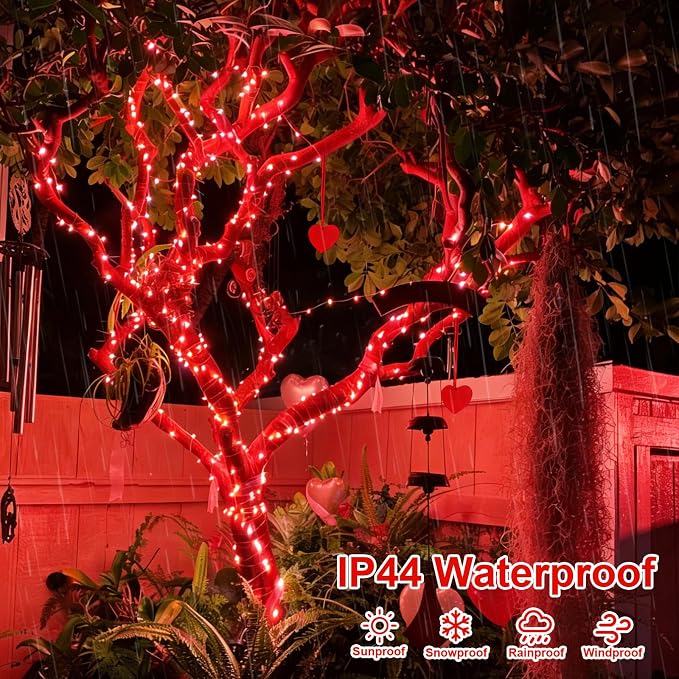 QITONG 4 Pack Solar Fairy Lights, Each 33ft 100 LED Red Christmas String Light - Image 6