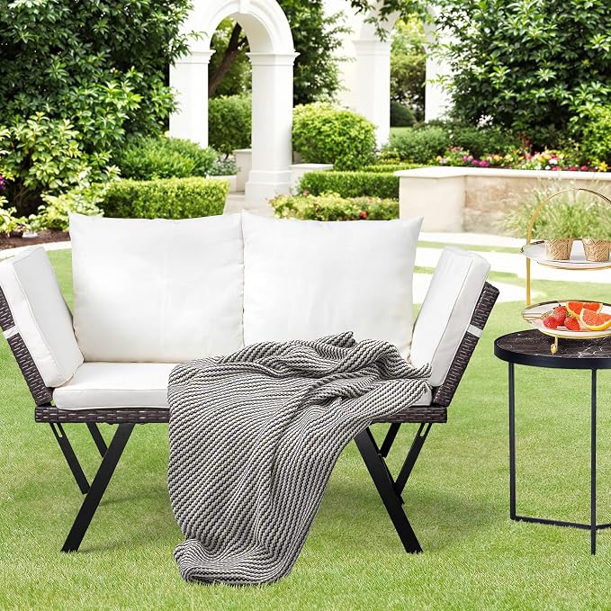 Outvita Outdoor Convertible Couch Sofa Bed, Woven Rattan Patio Furniture Daybed - Image 7