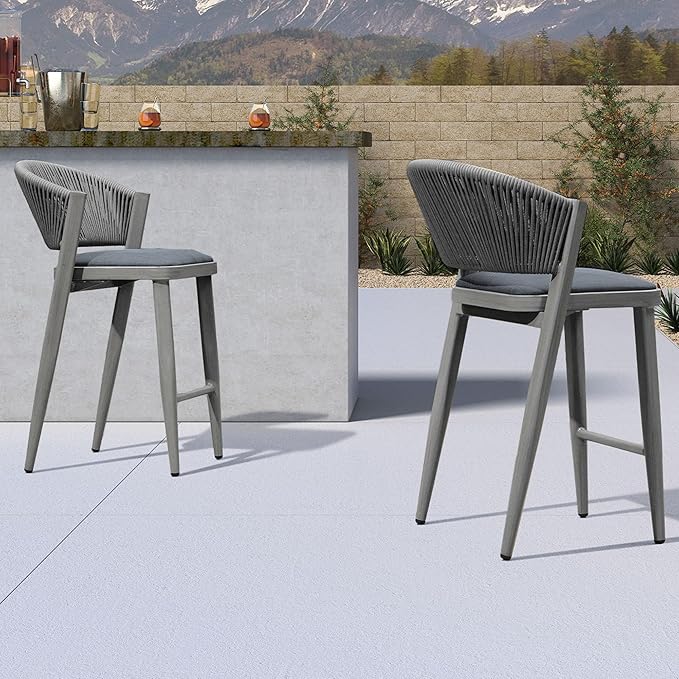 PURPLE LEAF Counter Height Bar Stool Set of 2 Modern Aluminum Rattan Wicker by PURPLELEAF