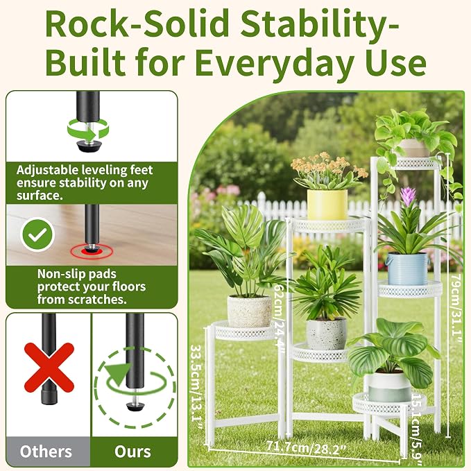 6 Tier Metal Plant Stand, 6 Potted Multiple Flower Pot Holder Shelf, - Image 3