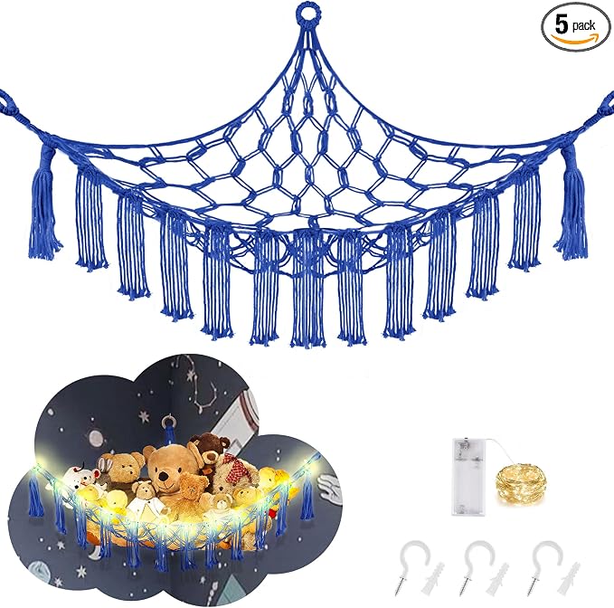 Stuffed Animal Hammock with LED Light, Large Stuffed Animals Storage Corner by CERETIA