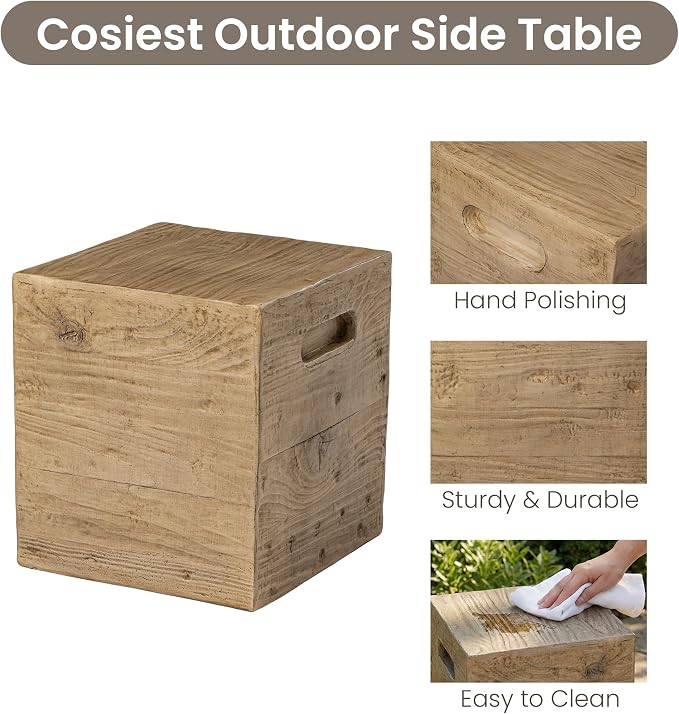 COSIEST Wooden Outdoor Side Table, Square MgO Concrete End Patio Side Table - Image 4