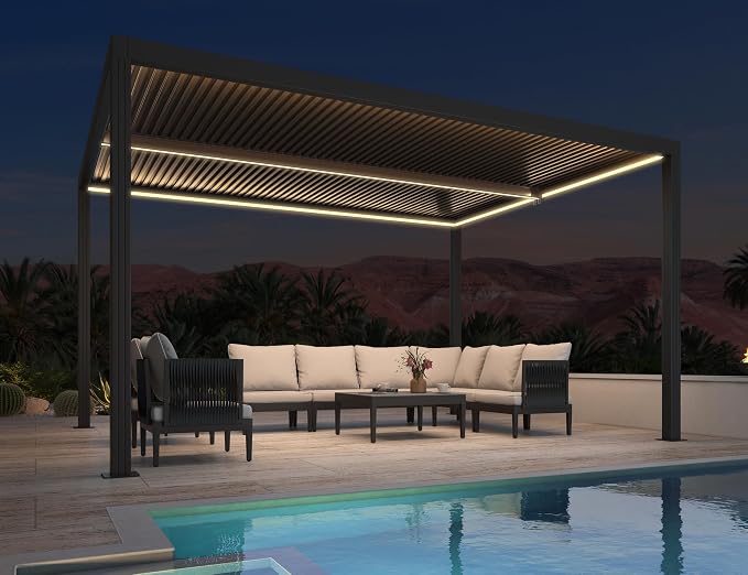 PURPLE LEAF LED Louvered Pergola 94AS 10'x 14' Full Aluminum Frame and by PURPLELEAF