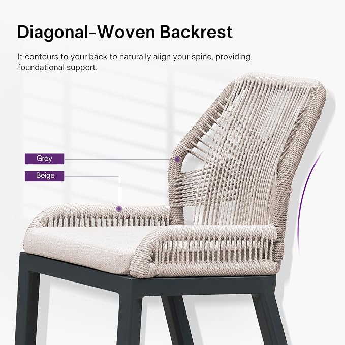 PURPLE LEAF Bar Stool 1 Piece Outdoor Bar Height Metal Stool Modern Wicker - Image 9