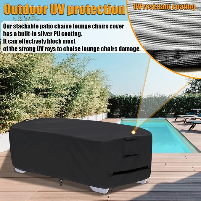Stackable Chaise Lounge Covers for 2-3 Stackable Patio Lounge Chair, 600D - Image 4