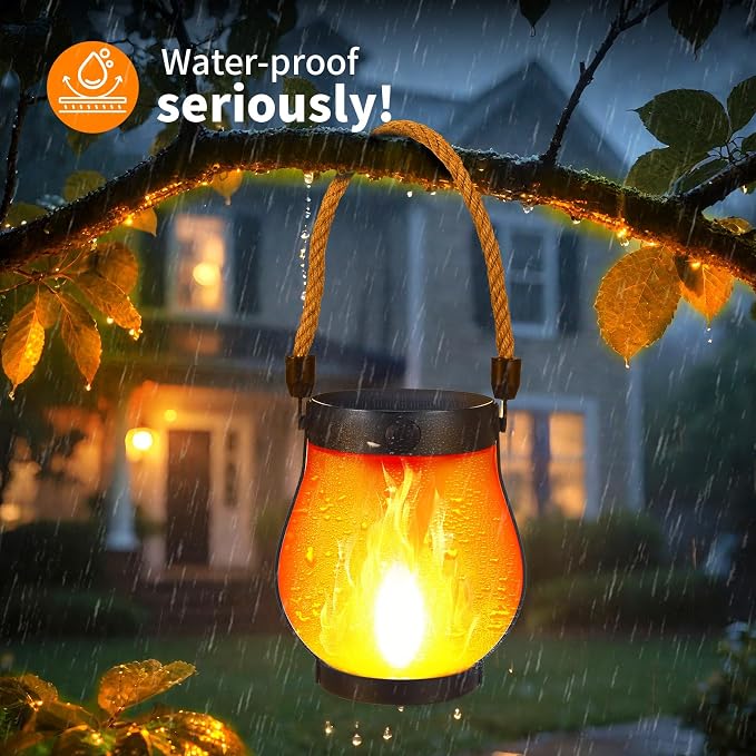 2 Pack Solar Flame Lantern Lights — Flickering Flame Hanging Lanterns Outdoor - Image 5