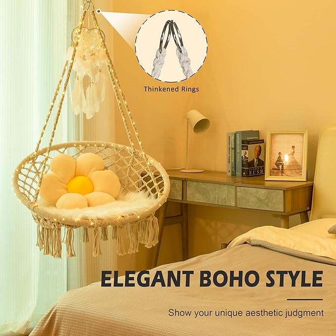 Sonyabecca LED Macrame Hammock Hanging Swinging Chair, Indoor/Outdoor Hanging - Image 3