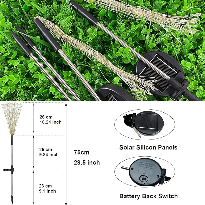 FOOING 6 Pcs Solar Garden Lights Solar Firework Lights, 200 LED String Light 2 - Image 7