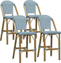 PURPLE LEAF Outdoor Bar Stools Set of 4 Bamboo 30'' Patio Bar Stool Print by PURPLELEAF