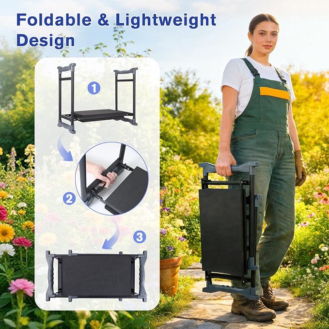 Garden Kneeler and Seat, Extra Wide Thick EVA Pad, Heavy Duty Foldable Garden - Image 4