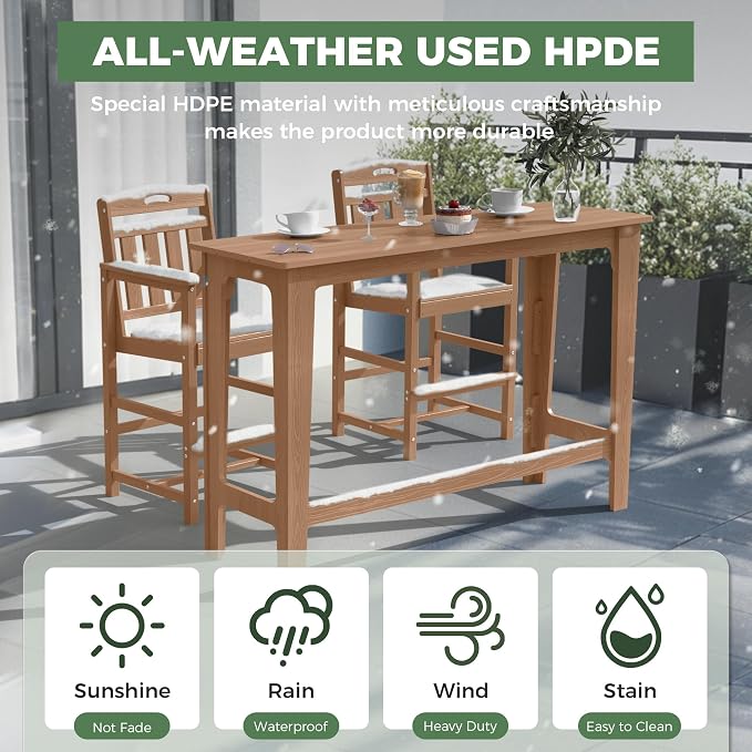 Outdoor Patio Bar Height Table and Tall Adirondack Chairs Set of 2, All-Weather - Image 2