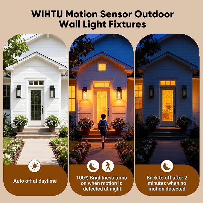 WIHTU Motion Sensor Exterior Porch Light Fixtures, Water Ripple Outdoor Wall - Image 2