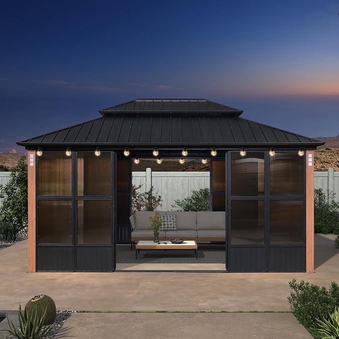 PURPLE LEAF 12' X 16' Patio Hardtop Gazebo Double Top Outdoor Screen Aluminum by PURPLELEAF