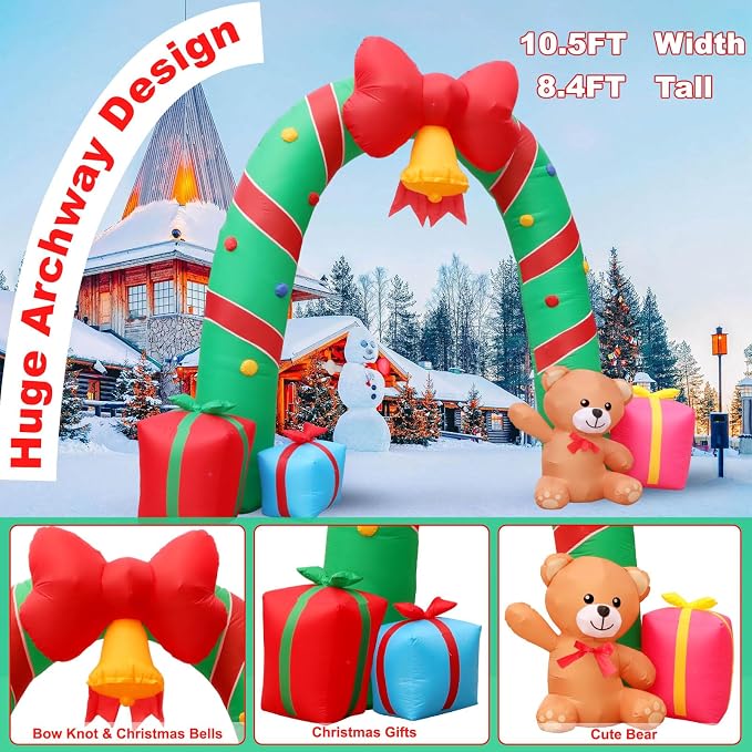 10FT Christmas Inflatable Outdoor Decorations Candy Cane Christmas Archway - Image 3
