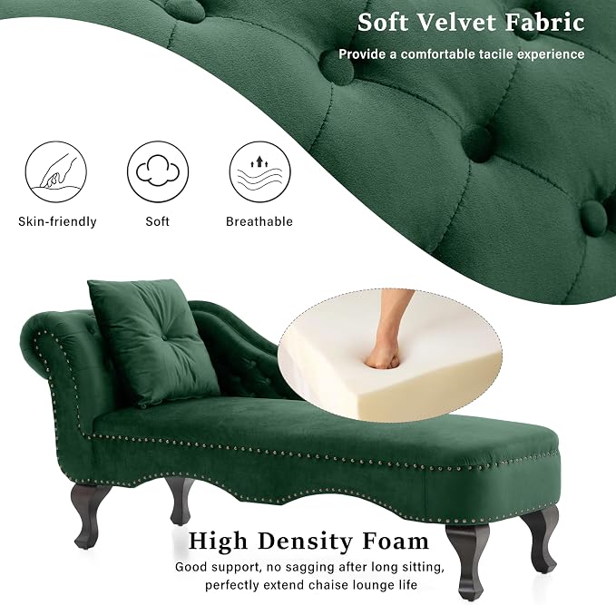 Merax 62'' Velvet Chaise Lounge Indoor - Image 4