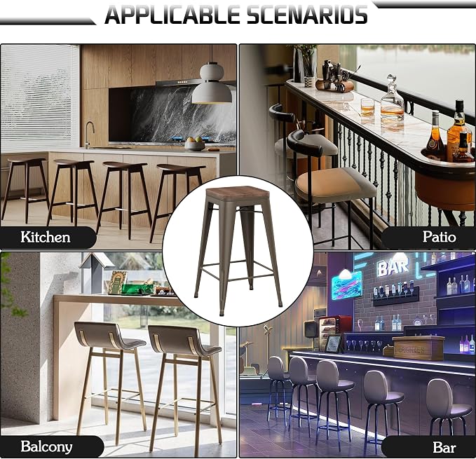 Alunaune 30" Metal Counter Height Bar Stools Set of 2 Backless Stackable - Image 9