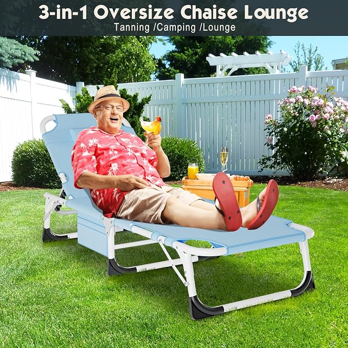 MOPHOTO Oversized Beach Lounge Chair, 5-Position Adjustable Tanning Chair - Image 8