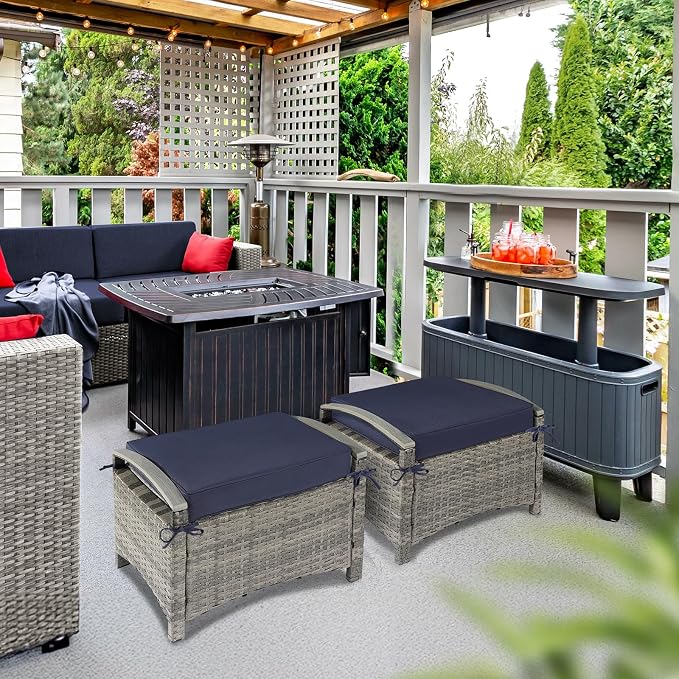 VINGLI Wicker Outdoor Ottoman Set of 2, All Weather PE Rattan Footstool - Image 2