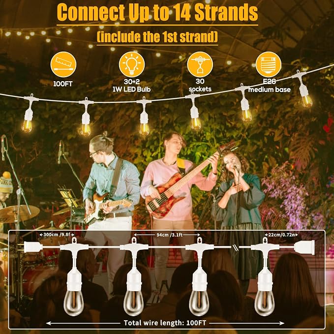 SUFEIMAS 100FT White Outdoor String Lights, IP65 Waterproof 30+2 Plastic LED - Image 5