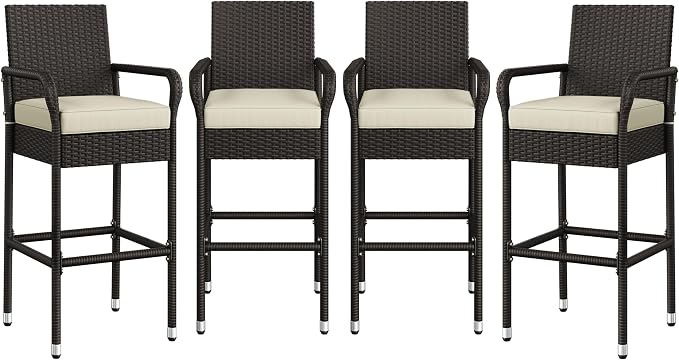 Yaheetech Outdoor Bar Stools Set of 4, Patio Wicker Chairs by Yaheetech