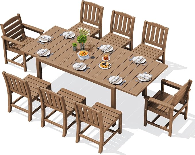 SERWALL 9-Piece Outdoor Dining Set, All Weather HDPE Outdoor Furniture Set by SERWALL