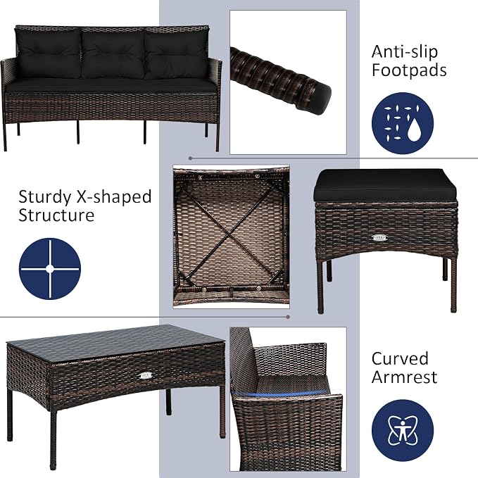 Tangkula 3 Pieces Patio Conversation Set, All Weather Outdoor PE Rattan Wicker - Image 9