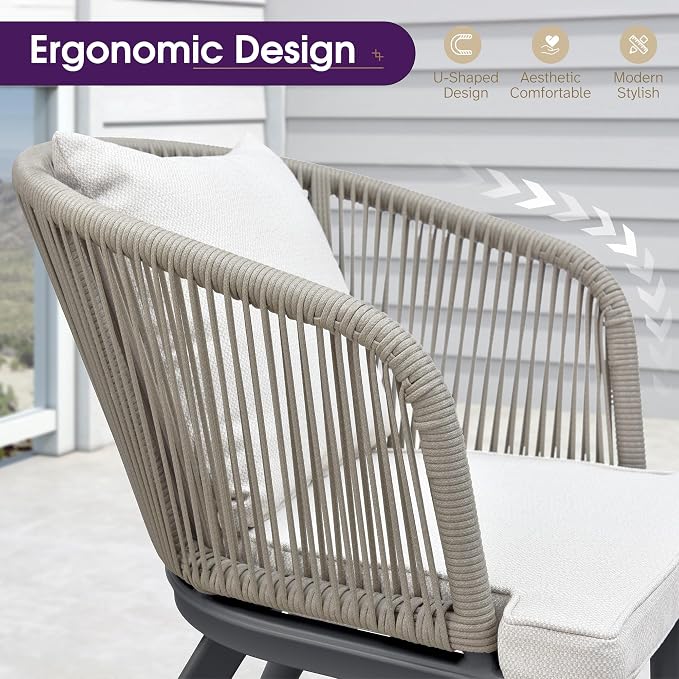 PURPLE LEAF 5 Pieces Patio Dining Set Wicker Outdoor Furniture Rectangular - Image 3