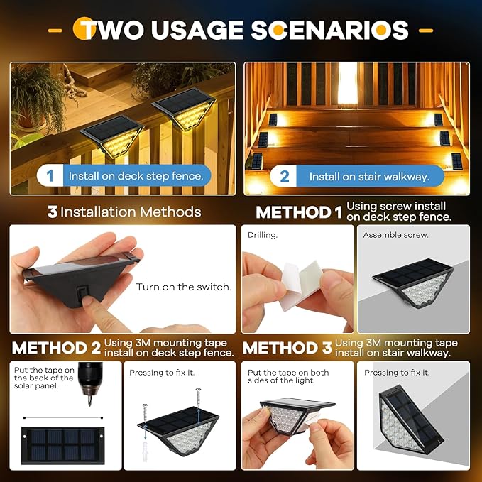 Solar Step Lights for Outside, Solar Stair Lights Outdoor Waterproof, Deck Step - Image 5