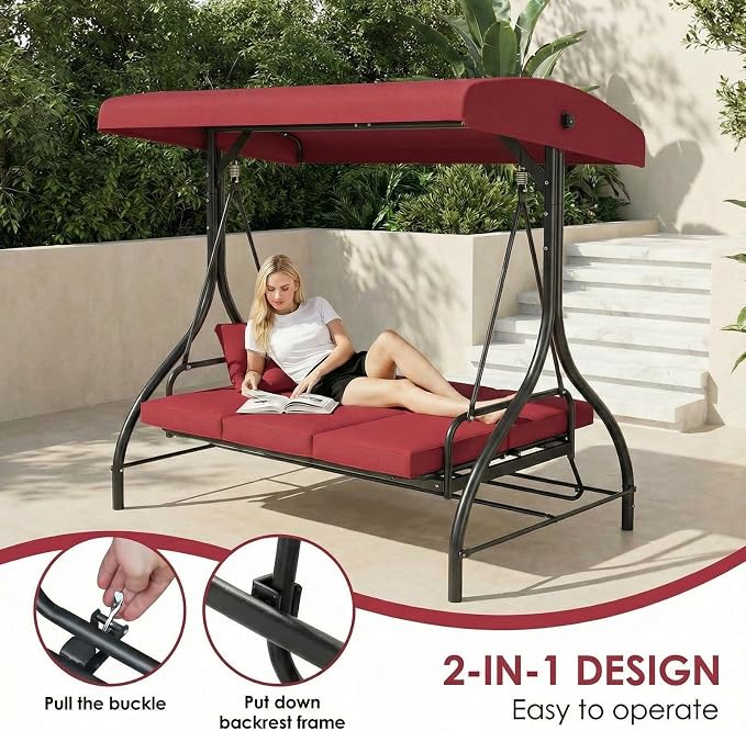 MAMIZO 3-Seat Outdoor Patio Swing, Porch Swings, Backrest Bench Sets, Glider - Image 4