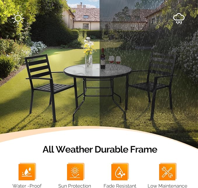 VINGLI Round Patio Table with Umbrella Hole - Image 6