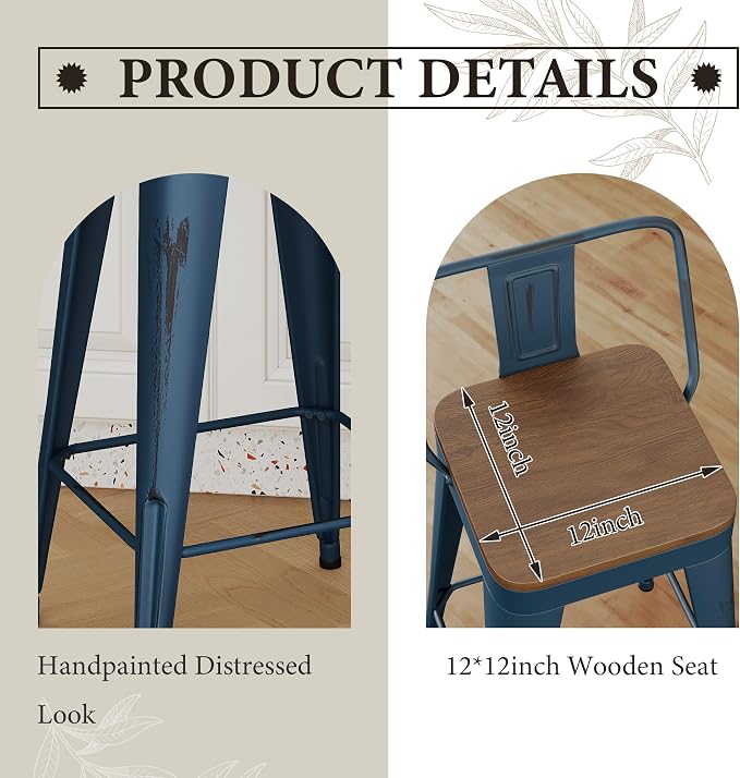 Andeworld Bar Stools Set of 4 Counter Height Stools Industrial Metal Barstools - Image 6