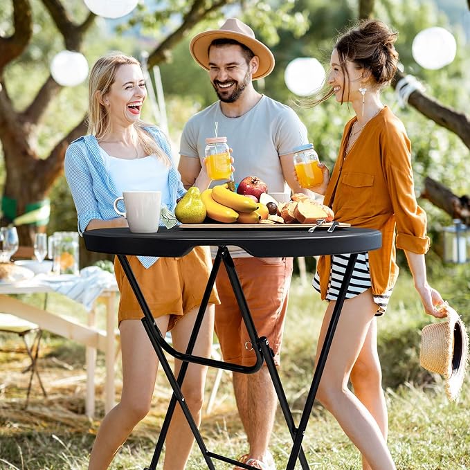 32in Cocktail Table, Plastic Folding Round High Top Indoor Outdoor Use - Image 2