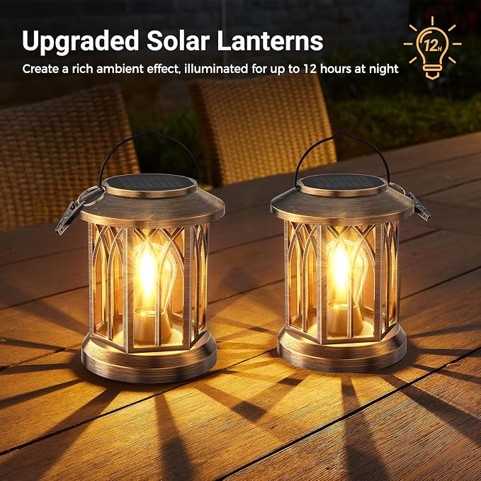 WdtPro Solar Lanterns Outdoor Lights, 2 Pack Bright Lanterns Outdoor Waterproof - Image 6