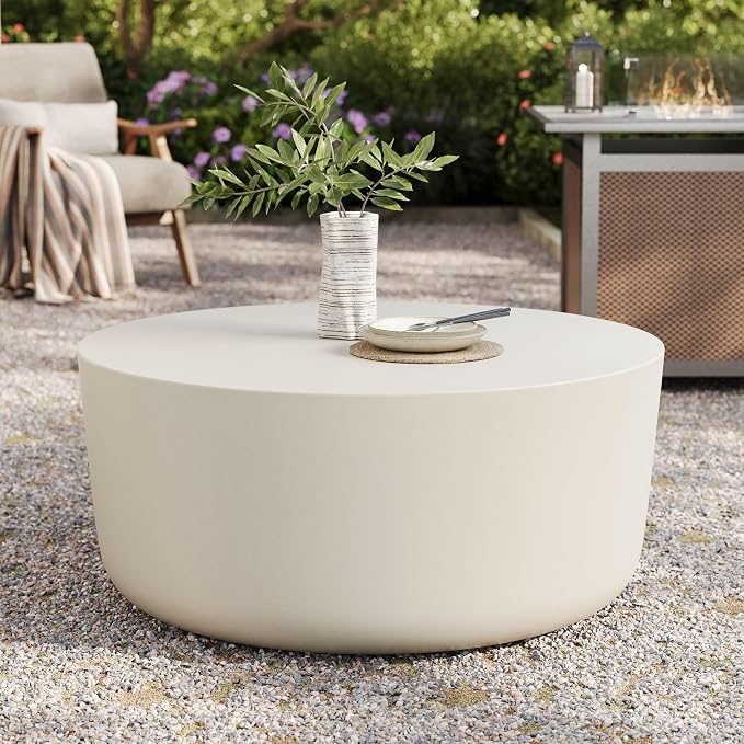 Modway Brion 34 Inch Round Concrete Coffee Table – Indoor/Outdoor Tapered - Image 2