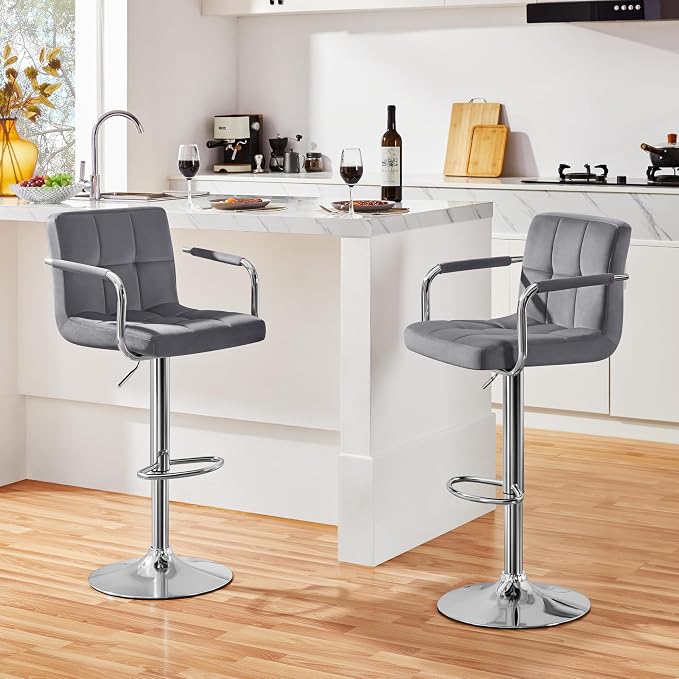 Yaheetech Counter Height Bar Stools Set of 2 Velvet Swivel BarStools - Image 5